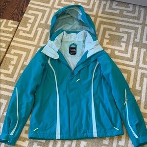The North Face turquoise hooded jacket size S/P